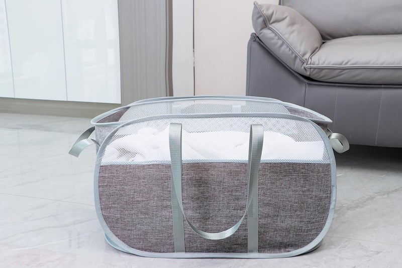 XIAYAN Pop Up Laundry Hamper，with Durable Handles collapsible laundry basket，Easy to Open and Fold for college Dorm,kids room，travel (blue+gray)… - Image 3